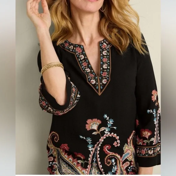 Soft Surroundings Elma 3/4 Sleeve Floral Paisley Top Size XL Bohemian Casual - Picture 3 of 13